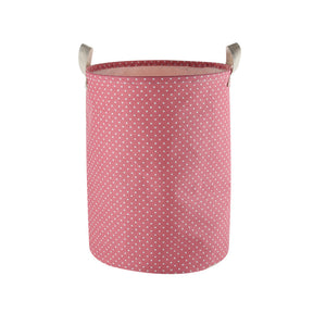 Furlinic Collapsible Laundry Baskets Large,Eco Foldable Dirty Clothes Stand Storage Hampers,Waterproof Round Inner Drawstring Clothing Bins(Available 17.7" & 19.7" Height)-Pink Dots,M.