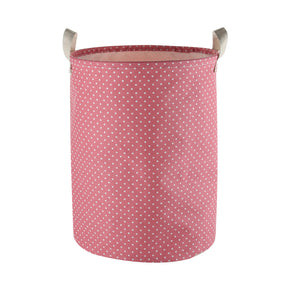 Furlinic Collapsible Laundry Baskets Large,Eco Foldable Dirty Clothes Stand Storage Hampers,Waterproof Round Inner Drawstring Clothing Bins(Available 17.7" & 19.7" Height)-Pink Dots,L.