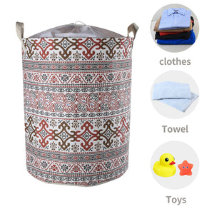 Furlinic Collapsible Laundry Baskets Large Eco Foldable Dirty Clothes Stand Storage Hampers Waterproof Round Inner Drawstring Clothing Bins-XL/H60cm x Ø40cm,Bohemia B.