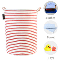 Load image into Gallery viewer, Furlinic Collapsible Laundry Baskets Large,Eco Foldable Dirty Clothes Stand Storage Hampers,Waterproof Round Inner Drawstring Clothing Bins(Available 17.7&quot; &amp; 19.7&quot; Height)-Red Narrow Stripe,L.