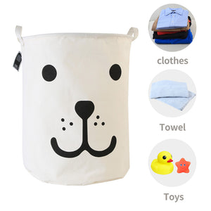 Furlinic Collapsible Laundry Baskets Large,Eco Foldable Dirty Clothes Stand Storage Hampers,Waterproof Round Inner Drawstring Clothing Bins(Available 17.7" & 19.7" Height)-Smile Dog,L.