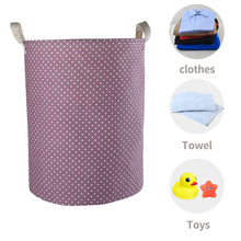Load image into Gallery viewer, Furlinic Collapsible Laundry Baskets Large Eco Foldable Dirty Clothes Stand Storage Hampers Waterproof Round Inner Drawstring Clothing Bins-15.7&quot; x (H) 19.7&quot;(2 Pack-Purple Dots &amp; Pink Dots).