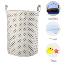 Load image into Gallery viewer, Furlinic Collapsible Laundry Baskets Large Eco Foldable Dirty Clothes Stand Storage Hampers Waterproof Round Inner Drawstring Clothing Bins-XL/H60cm x Ø40cm,White Dots
