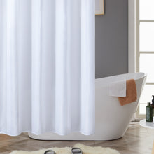 Load image into Gallery viewer, Furlinic Extra Long Hookless Shower Curtain, White Fabric Curtains Anti Mould and Waterproof for Wet Room with Plastic Buckles-80x183cm .