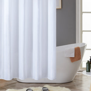 Furlinic Extra Long Hookless Shower Curtain, White Fabric Curtains Anti Mould and Waterproof for Wet Room with Plastic Buckles-80x183cm .