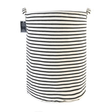 Load image into Gallery viewer, Furlinic Collapsible Laundry Baskets Large Eco Foldable Dirty Clothes Stand Storage Hampers Waterproof Round Inner Drawstring Clothing Bins-XL/H60cm x Ø40cm,Black Narrow Stripe.