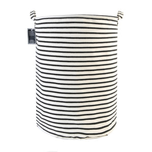 Furlinic Collapsible Laundry Baskets Large Eco Foldable Dirty Clothes Stand Storage Hampers Waterproof Round Inner Drawstring Clothing Bins-XL/H60cm x Ø40cm,Black Narrow Stripe.