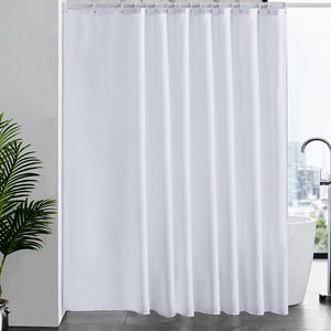 Furlinic Shower Curtains Extra Wide Bathroom Waterproof Fabric Washable Liner Mould Proof,Sets With 16 PCS Plastic Hooks W96 x H78(244 x 200cm)-White.