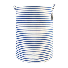 Load image into Gallery viewer, Furlinic Collapsible Laundry Baskets Large Eco Foldable Dirty Clothes Stand Storage Hampers Waterproof Round Inner Drawstring Clothing Bins-XL/H60cm x Ø40cm,Blue Narrow Stripe.