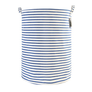 Furlinic Collapsible Laundry Baskets Large Eco Foldable Dirty Clothes Stand Storage Hampers Waterproof Round Inner Drawstring Clothing Bins-XL/H60cm x Ø40cm,Blue Narrow Stripe.