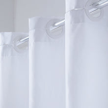 Load image into Gallery viewer, Furlinic Extra Long Hookless Shower Curtain White Fabric Curtains Anti Mould and Waterproof for Wet Room with Plastic Buckles-47x83 Inch.