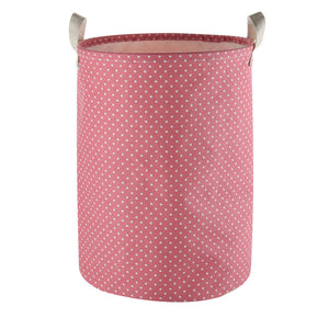 Furlinic Collapsible Laundry Baskets Large Eco Foldable Dirty Clothes Stand Storage Hampers Waterproof Round Inner Drawstring Clothing Bins-XL/H60cm x Ø40cm,Pink Dots,XL.