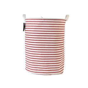Furlinic Collapsible Laundry Baskets Large,Eco Foldable Dirty Clothes Stand Storage Hampers,Waterproof Round Inner Drawstring Clothing Bins(Available 17.7" & 19.7" Height)-Red Narrow Stripe,M.