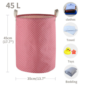 Furlinic Collapsible Laundry Baskets Large,Eco Foldable Dirty Clothes Stand Storage Hampers,Waterproof Round Inner Drawstring Clothing Bins(Available 17.7" & 19.7" Height)-Pink Dots,M.