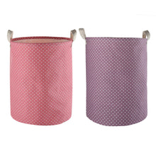 Load image into Gallery viewer, Furlinic Collapsible Laundry Baskets Large Eco Foldable Dirty Clothes Stand Storage Hampers Waterproof Round Inner Drawstring Clothing Bins-15.7&quot; x (H) 19.7&quot;(2 Pack-Purple Dots &amp; Pink Dots).