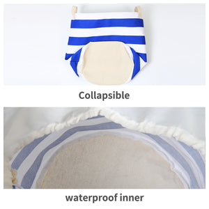 Furlinic Collapsible Laundry Baskets Large Eco Foldable Dirty Clothes Stand Storage Hampers Waterproof Round Inner Drawstring Clothing Bins-XL/H60cm x Ø40cm,Blue Strips.