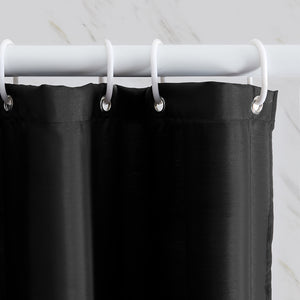 Furlinic Black Shower Curtains Extra Long Bathroom Waterproof Fabric Washable Liner Mould Proof,Sets With 12 PCS Plastic Hooks W180 x H210cm(72" x 84").