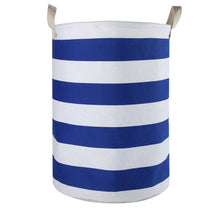 Load image into Gallery viewer, Furlinic Collapsible Laundry Baskets Large Eco Foldable Dirty Clothes Stand Storage Hampers Waterproof Round Inner Drawstring Clothing Bins-XL/H60cm x Ø40cm,Blue Strips.