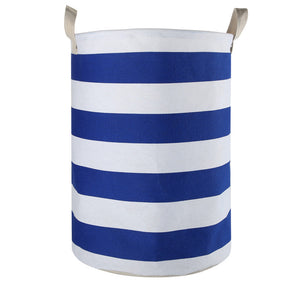 Furlinic Collapsible Laundry Baskets Large Eco Foldable Dirty Clothes Stand Storage Hampers Waterproof Round Inner Drawstring Clothing Bins-XL/H60cm x Ø40cm,Blue Strips.
