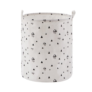Furlinic Collapsiable Large Linen Laundry Basket with Drawstring and Handles,Foldable Fabric with Waterproof Coating Dirty Baskets for Dorm Nursery Family-Black Triangles(65 L).