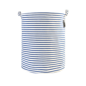 Furlinic Collapsible Laundry Baskets Large,Eco Foldable Dirty Clothes Stand Storage Hampers,Waterproof Round Inner Drawstring Clothing Bins(Available 17.7" & 19.7" Height)-Blue Narrow Stripe,M.