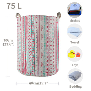 Furlinic Collapsible Laundry Baskets Large Eco Foldable Dirty Clothes Stand Storage Hampers Waterproof Round Inner Drawstring Clothing Bins-XL/H60cm x Ø40cm,Bohemia A,XL