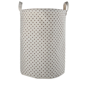 Furlinic Collapsible Laundry Baskets Large Eco Foldable Dirty Clothes Stand Storage Hampers Waterproof Round Inner Drawstring Clothing Bins-XL/H60cm x Ø40cm,White Dots
