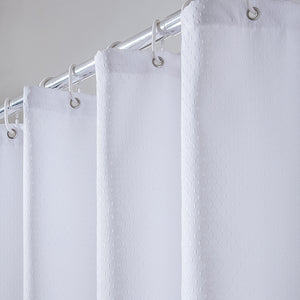 Furlinic White Waffle Shower Curtain Long Heavy Fabric,Washable Waterproof Curtains with 12 Rustproof Grommets for Hotel or Family-78x71 Inch.