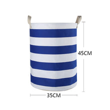 Load image into Gallery viewer, Furlinic Collapsible Laundry Baskets Large,Eco Foldable Dirty Clothes Stand Storage Hampers,Waterproof Round Inner Drawstring Clothing Bins(Available 17.7&quot; &amp; 19.7&quot; Height)-Blue Strips,M.