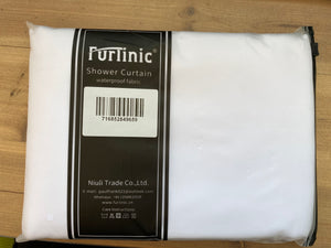 Furlinic Extra Long Hookless Shower Curtain White Fabric Curtains Anti Mould and Waterproof for Wet Room with Plastic Buckles-47x83 Inch.