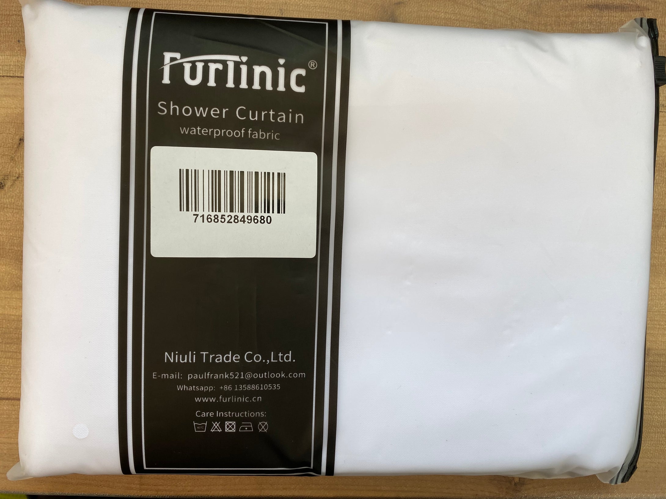 Furlinic Extra Long Hookless Shower Curtain, White Fabric Curtains Anti Mould and Waterproof for Wet Room with Plastic Buckles-71x83 Inch.