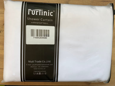 Furlinic Extra Long Hookless Shower Curtain, White Fabric Curtains Anti Mould and Waterproof for Wet Room with Plastic Buckles-71x83 Inch.