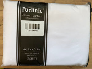 Furlinic Extra Long Hookless Shower Curtain, White Fabric Curtains Anti Mould and Waterproof for Wet Room with Plastic Buckles-71x83 Inch.