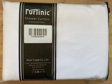 Furlinic Extra Long Hookless Shower Curtain, White Fabric Curtains Anti Mould and Waterproof for Wet Room with Plastic Buckles-78x96 Inch.